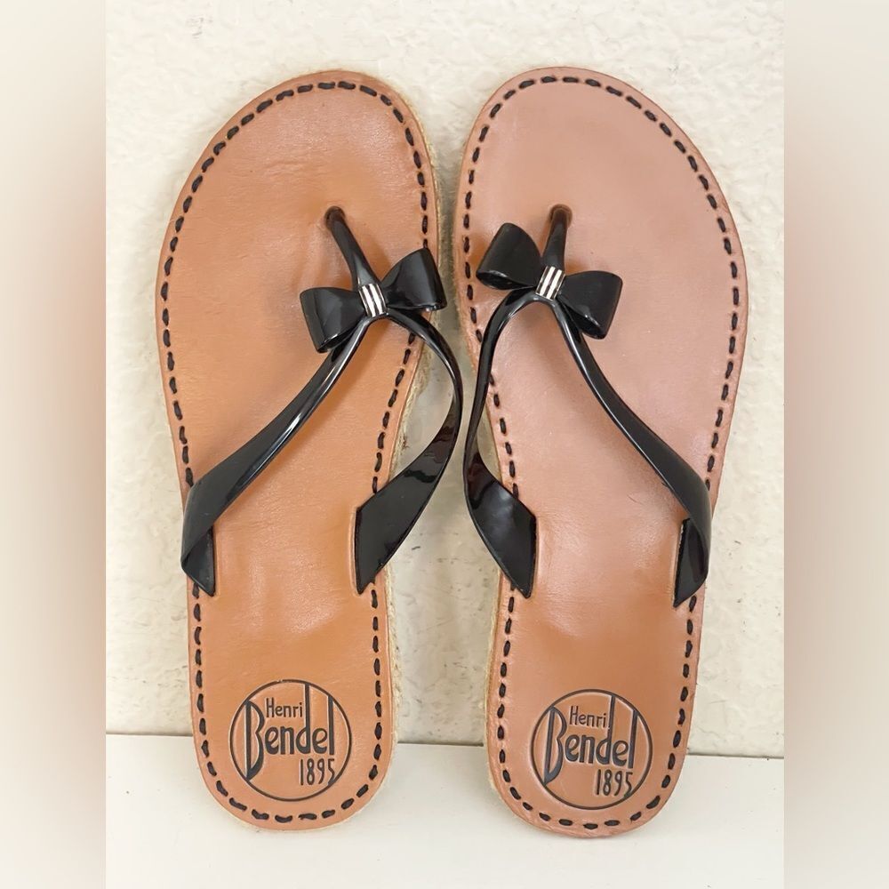 Henri Bendel La Playa Black and Brown flip flop jelly Sandals with Bow Detail 10 - Picture 5 of 11